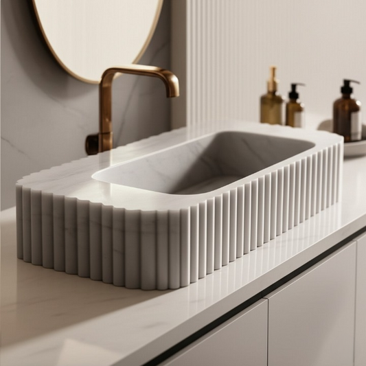 White Marble Rectangle Sink – Wall-Mount or Vanity Top