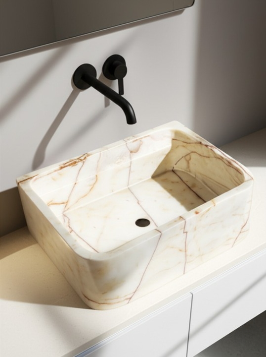Afyon Sugar Marble Rectangular Wall-Mounted Sink