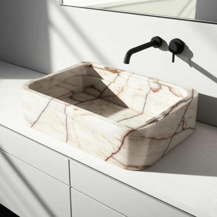 Afyon Sugar Marble Rectangular Wall-Mounted Sink