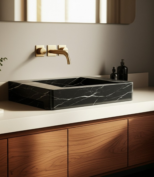 30" Nero Marquina Rectangular Marble Sink