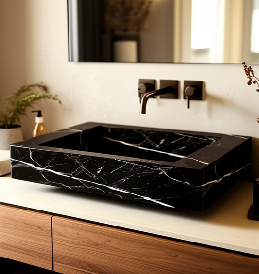 30" Nero Marquina Rectangular Marble Sink
