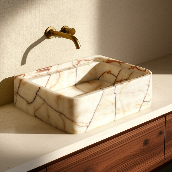 Afyon Sugar Marble Rectangular Wall-Mounted Sink