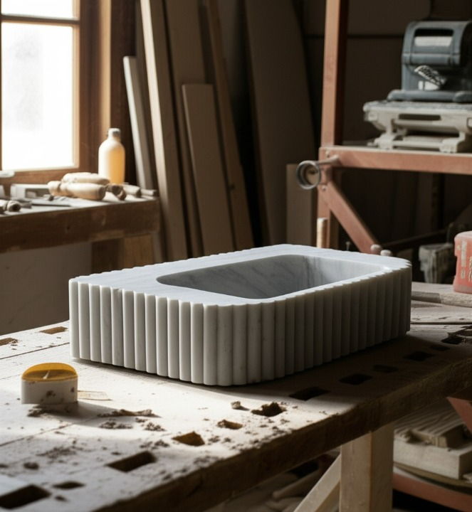 White Marble Rectangle Sink – Wall-Mount or Vanity Top