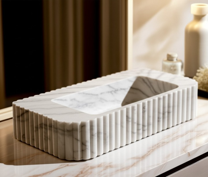 White Marble Rectangle Sink – Wall-Mount or Vanity Top