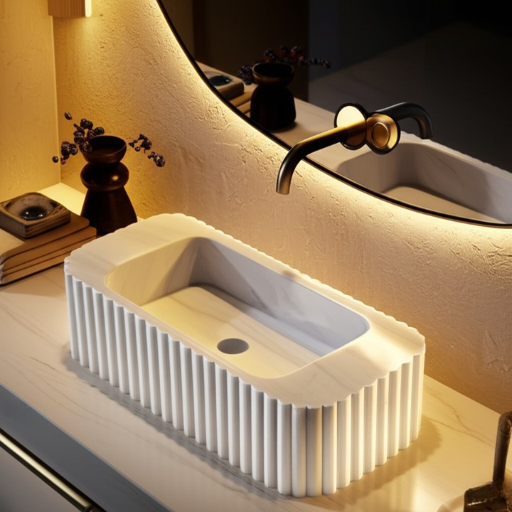 White Marble Rectangle Sink – Wall-Mount or Vanity Top