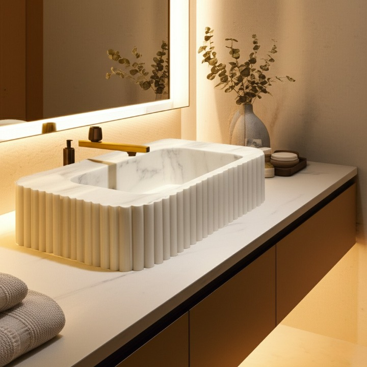 White Marble Rectangle Sink – Wall-Mount or Vanity Top