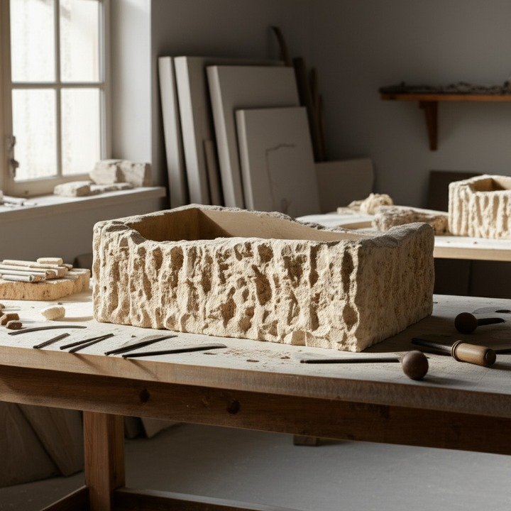 Hand-Carved Natural Stone Wall Mounted Travertine Sink