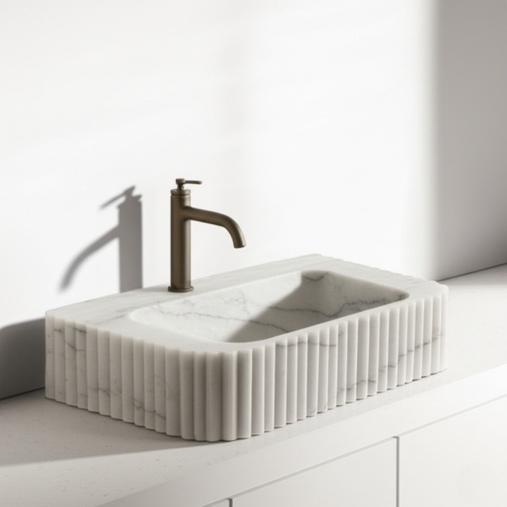 White Marble Rectangle Sink – Wall-Mount or Vanity Top