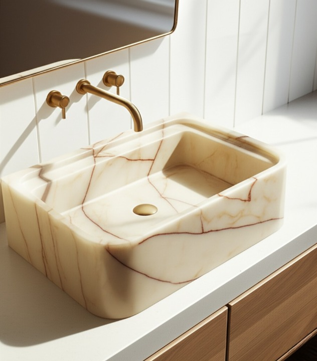 Afyon Sugar Marble Rectangular Wall-Mounted Sink