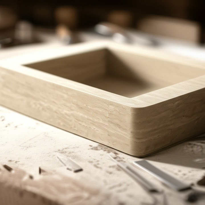 30" Rectangular Travertine Stone Sink – Handcrafted Bathroom Basin