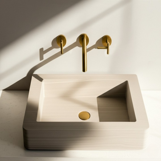 30" Rectangular Travertine Stone Sink – Handcrafted Bathroom Basin