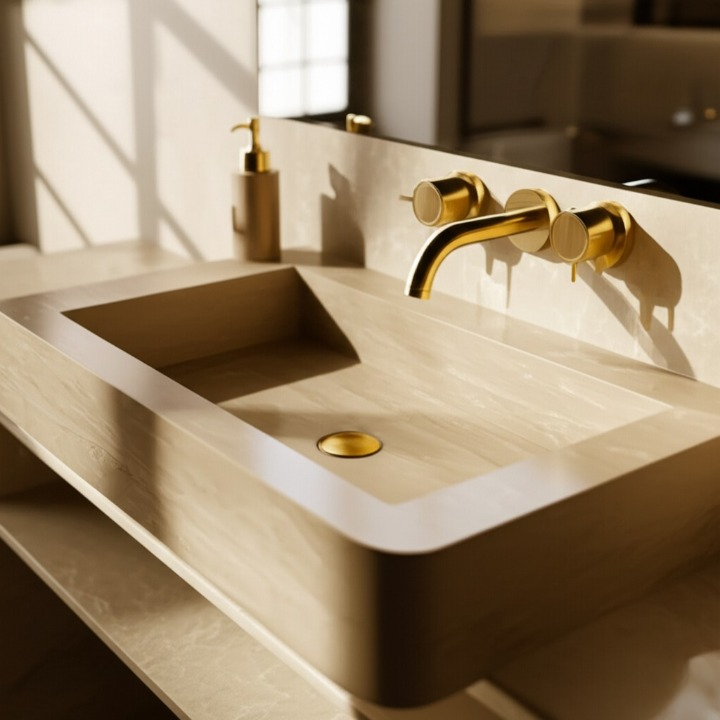 30" Rectangular Travertine Stone Sink – Handcrafted Bathroom Basin