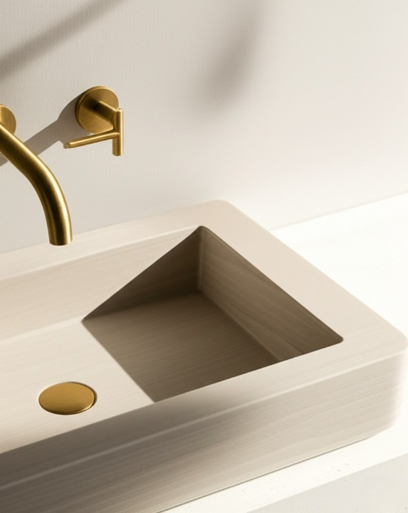 30" Rectangular Travertine Stone Sink – Handcrafted Bathroom Basin