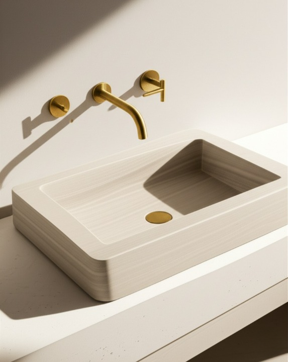 30" Rectangular Travertine Stone Sink – Handcrafted Bathroom Basin