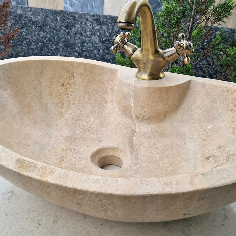 Hand-Carved Travertine Marble Basin