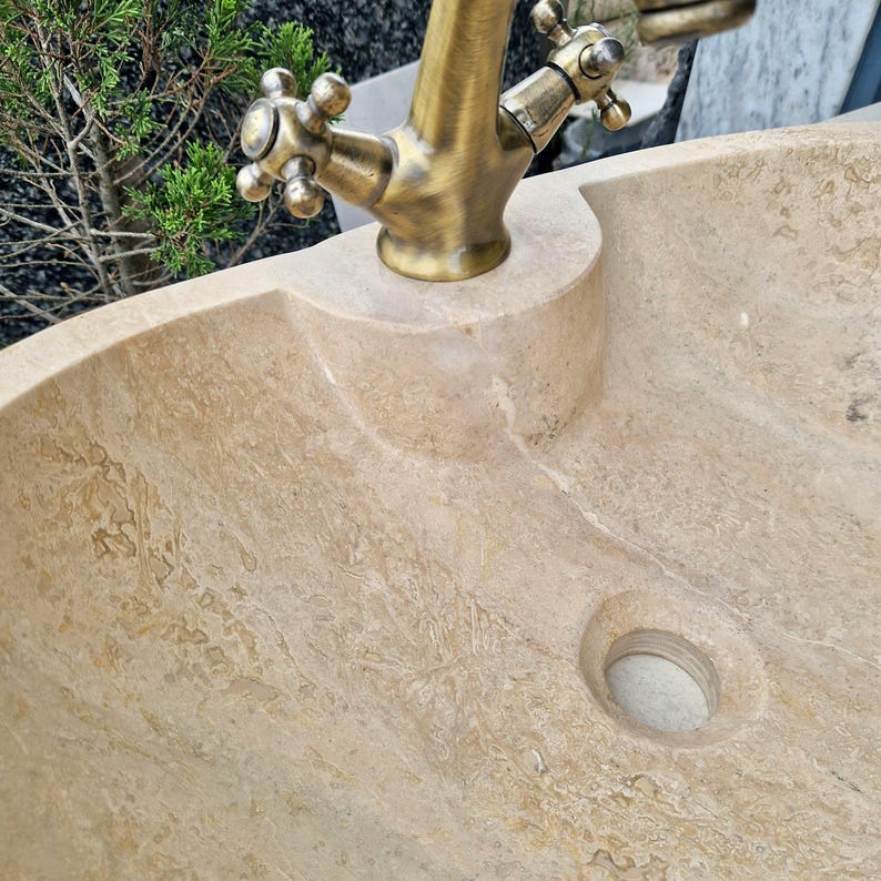 Hand-Carved Travertine Marble Basin