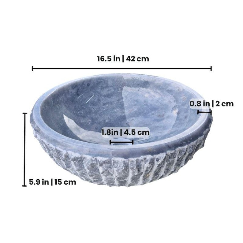 Grey Marble Round Chiseled Stone Vessel Sink