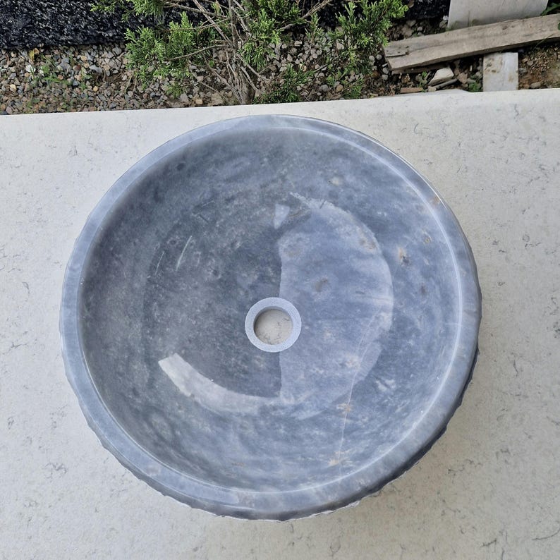 Grey Marble Round Chiseled Stone Vessel Sink