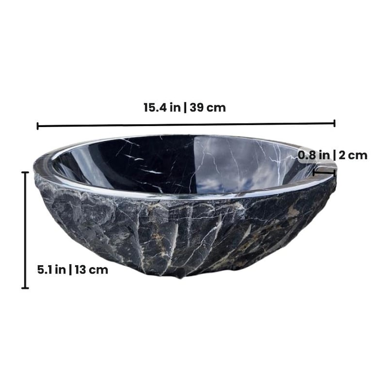 Black Chiseled Marble Vessel Sink