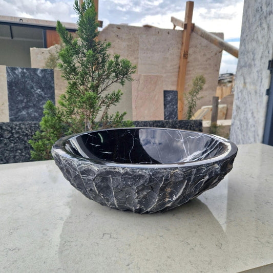 Black Chiseled Marble Vessel Sink