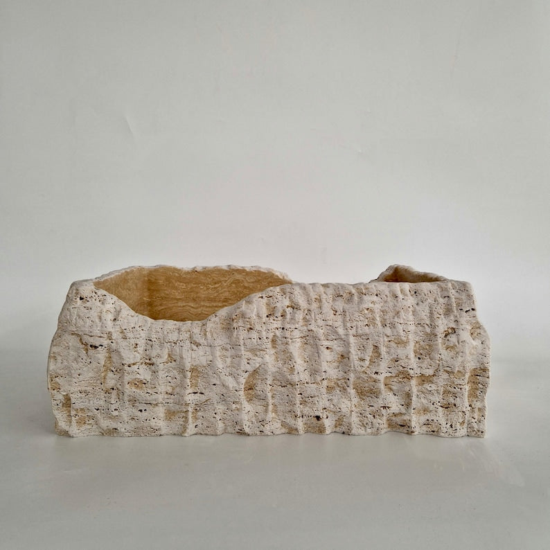 Hand-Carved Natural Stone Wall Mounted Travertine Sink