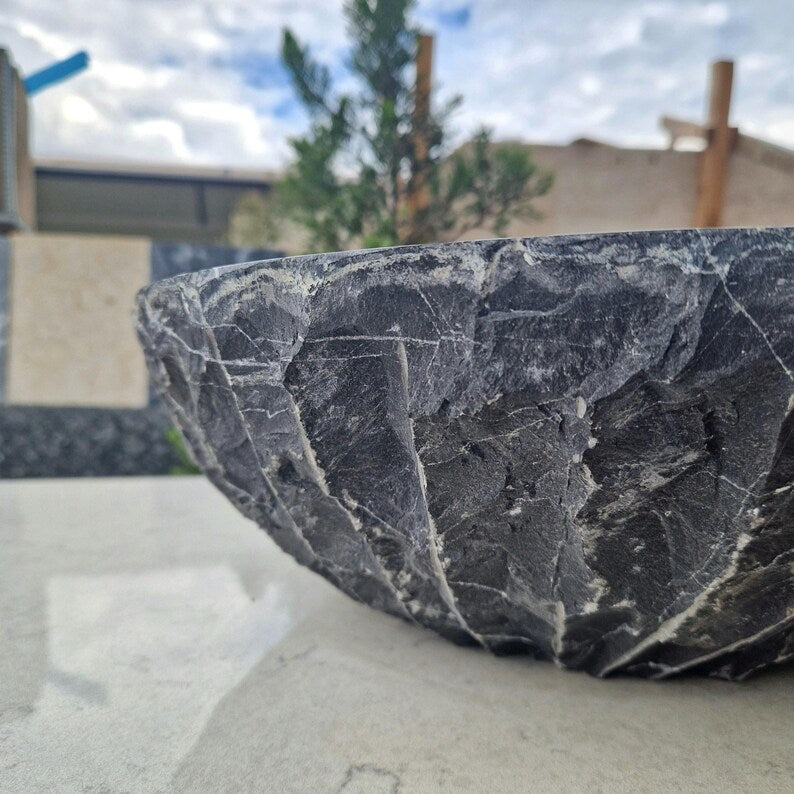 Black Chiseled Marble Vessel Sink