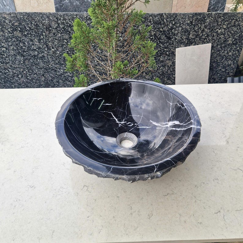 Black Chiseled Marble Vessel Sink