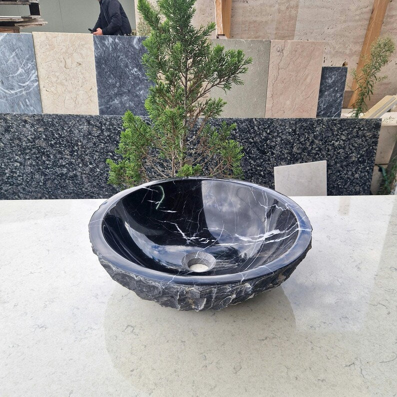 Black Chiseled Marble Vessel Sink