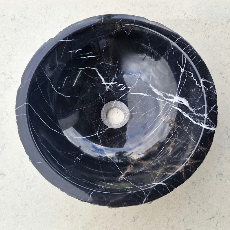 Black Chiseled Marble Vessel Sink