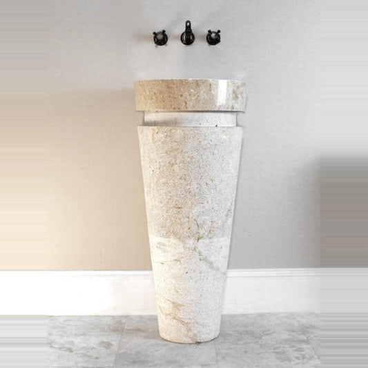 Beige Marble Pedestal Sink,Hand-Carved Stone Sink