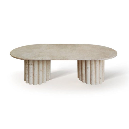 Japandi Stone Fluted Legs Travertine Coffee Table