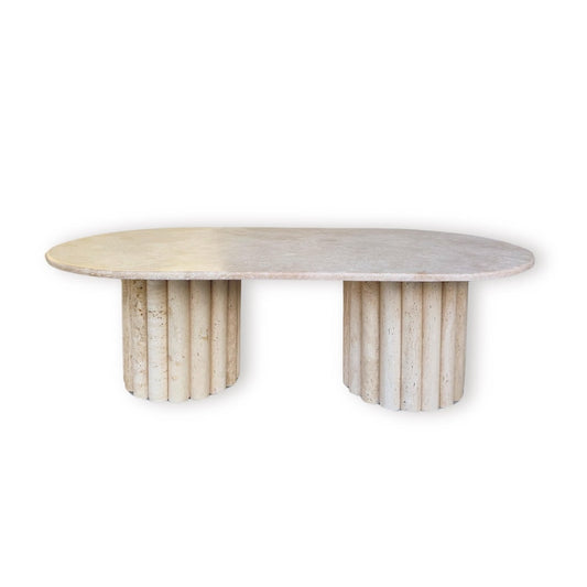 Japandi Stone Fluted Legs Travertine Coffee Table