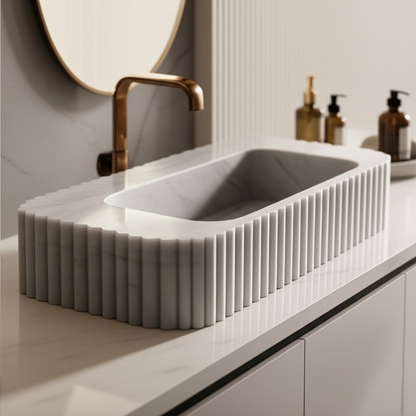 White Marble Rectangle Sink – Wall-Mount or Vanity Top