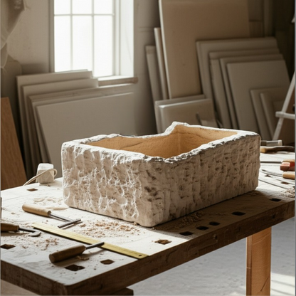 Rustic Chiseled Travertine Stone Sink – Rectangular Bathroom Basin