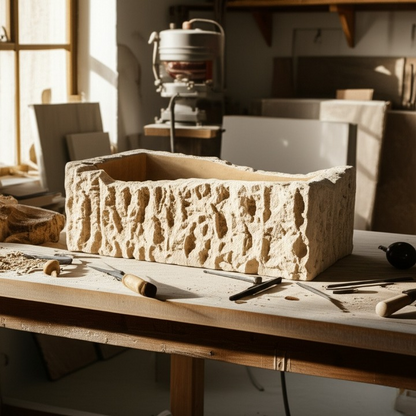 Rustic Chiseled Travertine Stone Sink – Rectangular Bathroom Basin
