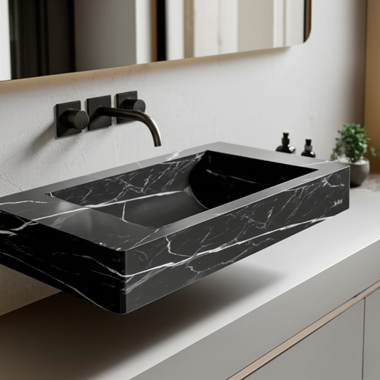 30" Nero Marquina Rectangular Marble Sink
