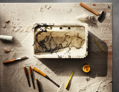 Calacatta Viola Marble Fluted Wall-Mounted Sink – Rectangular