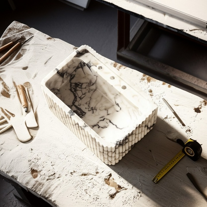 Calacatta Viola Marble Fluted Wall-Mounted Sink – Rectangular