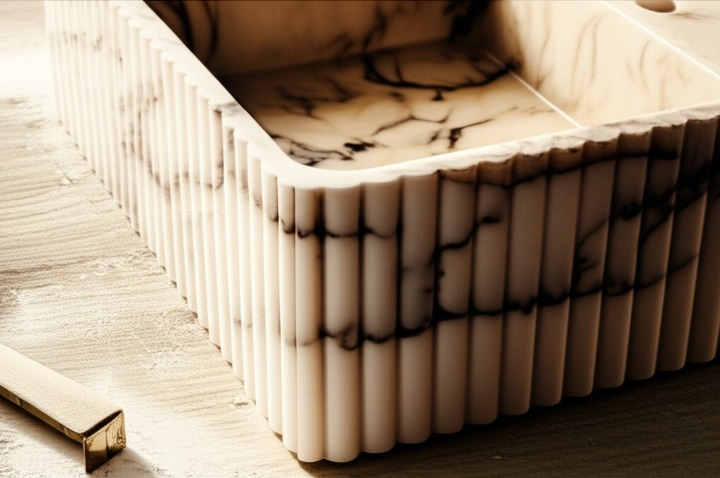 Calacatta Viola Marble Fluted Wall-Mounted Sink – Rectangular