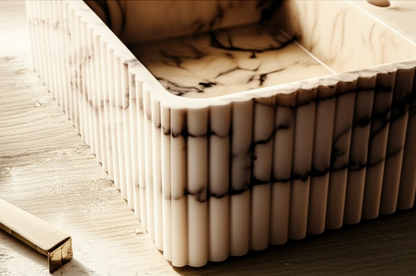 Calacatta Viola Marble Fluted Wall-Mounted Sink – Rectangular