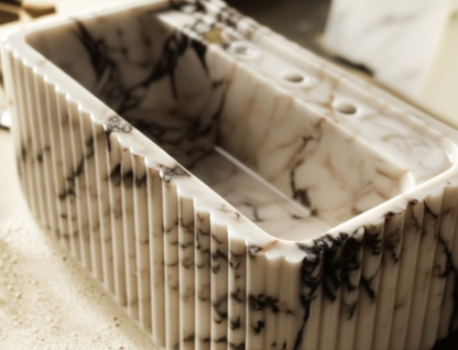 Calacatta Viola Marble Fluted Wall-Mounted Sink – Rectangular