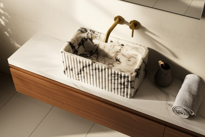 Calacatta Viola Marble Fluted Wall-Mounted Sink – Rectangular