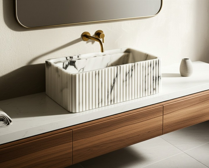 Calacatta Viola Marble Fluted Wall-Mounted Sink – Rectangular