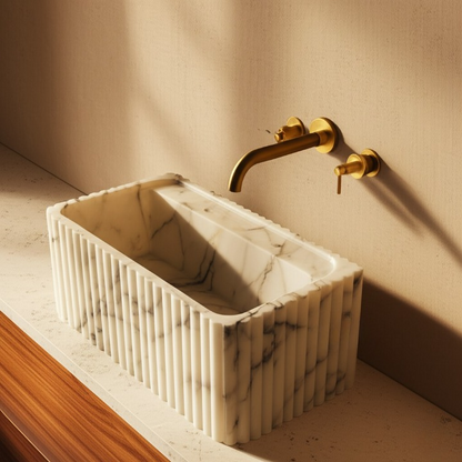 Calacatta Viola Marble Fluted Wall-Mounted Sink – Rectangular