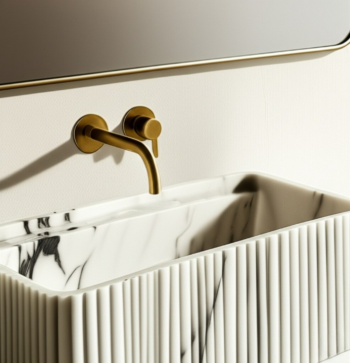 Calacatta Viola Marble Fluted Wall-Mounted Sink – Rectangular