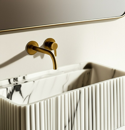 Calacatta Viola Marble Fluted Wall-Mounted Sink – Rectangular