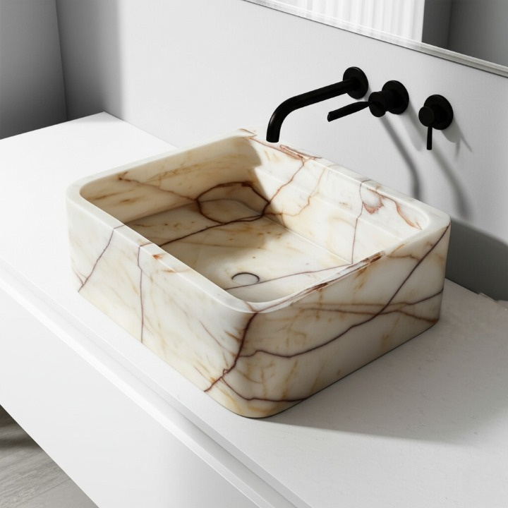 Afyon Sugar Marble Rectangular Wall-Mounted Sink
