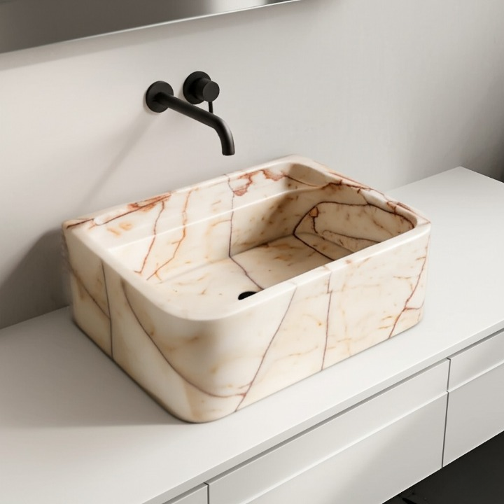 Afyon Sugar Marble Rectangular Wall-Mounted Sink