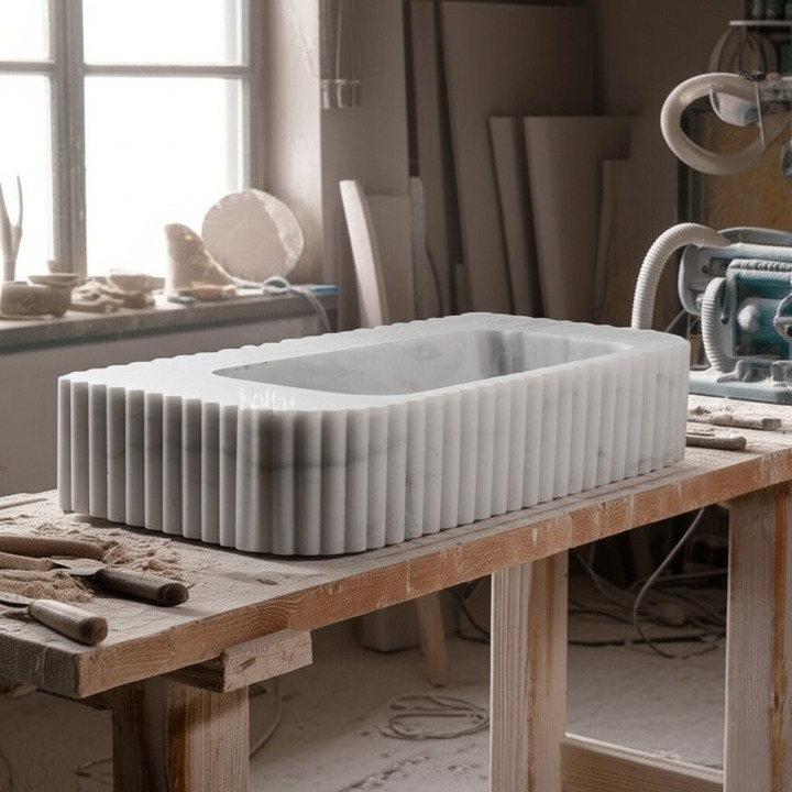 White Marble Rectangle Sink – Wall-Mount or Vanity Top