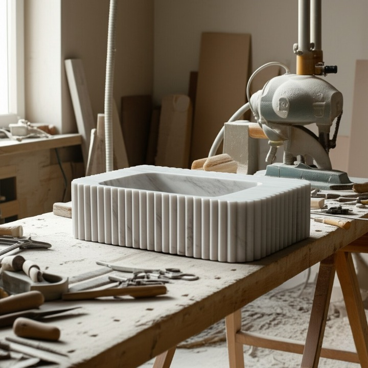 White Marble Rectangle Sink – Wall-Mount or Vanity Top